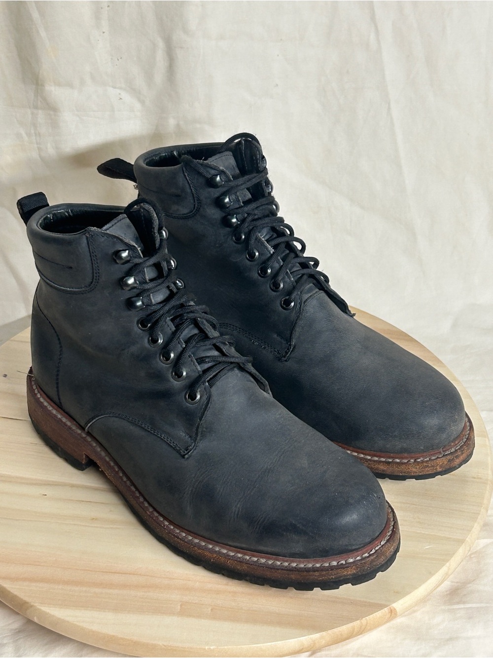 Wilcox Men's Black Shiloh Leather Combat Ankle Boots Lace-Up Goodyear Welt US 9